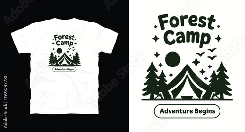 Forest camp adventure begins graphic design t-shirt illustration