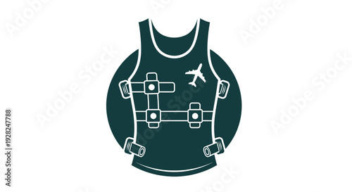A graphic of a person wearing a vest with various items attached to it.