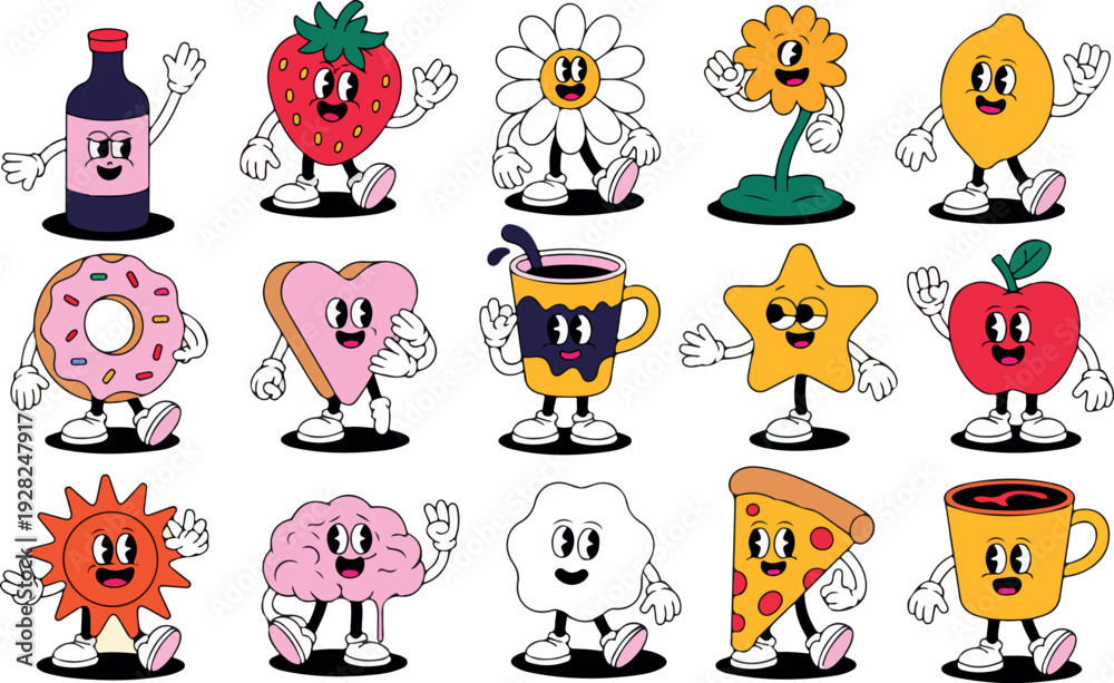 Fototapeta premium Walking coffee mug mascot with red liquid and a happy face cartoon