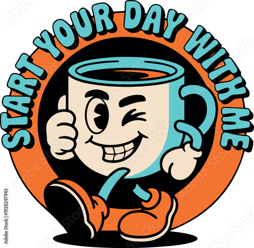 Upbeat Coffee Mug Cartoon Character Inspires a Great Start to Every Day