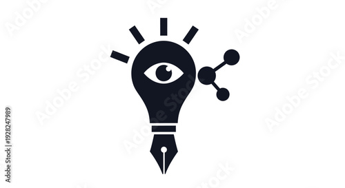 Creative Graphic Icon Featuring A Pen Nib Merged With A Lightbulb And An Eye Representing Visionary Writing And Strategic Insight