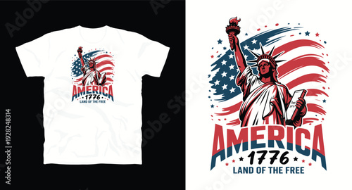 America 1776 land of the free statue of liberty emblem