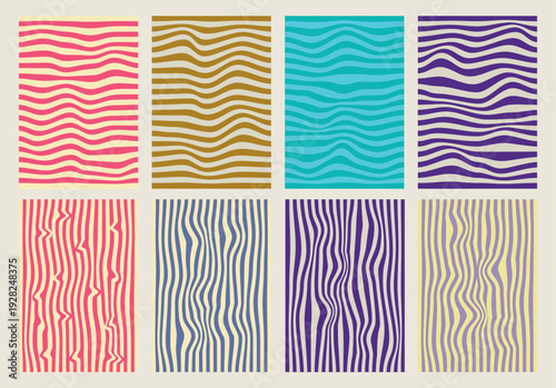 Abstract colorful wavy and striped vertical backgrounds in pastel and bright hues for modern design