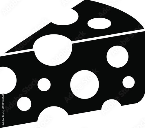 Black silhouette icon of a wedge of swiss cheese with holes on a white background
