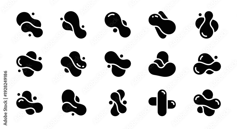 Fototapeta premium Abstract black blobs collection, fluid shapes set