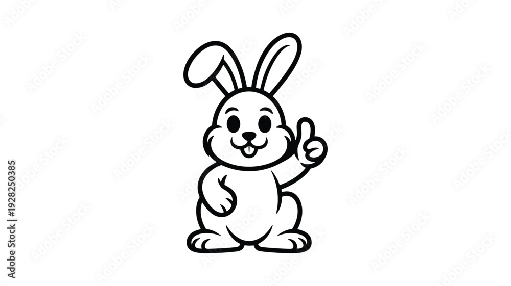 Fototapeta premium Cute bunny rabbit cartoon character giving thumbs up gesture black and white mascot vector illustration