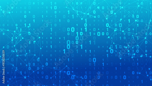 Abstract technology background with a binary code stream of 0 and 1. Digital illustration of a data network, perfect for futuristic or cyber concepts.