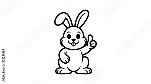 Cute bunny rabbit cartoon character giving thumbs up gesture black and white mascot vector illustration