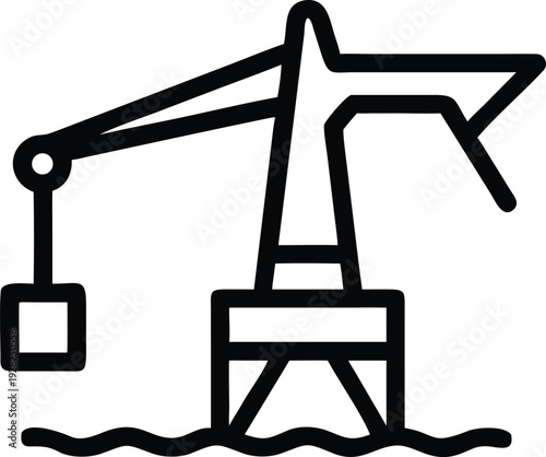 Marine Offshore Crane Working on Water Lifting a Small Square Cargo Load