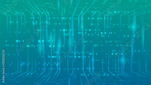 Abstract futuristic background with a digital perspective. Glowing lines and data bits create a hightech virtual space ideal for technology concepts.