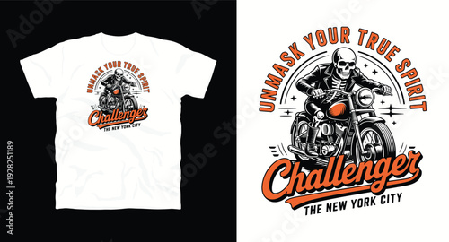 Skeleton biker on motorcycle unmask your true spirit challenger new york city