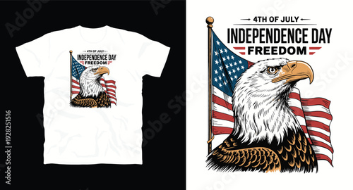 4th of july independence day freedom t-shirt design concept with american flag and bald eagle