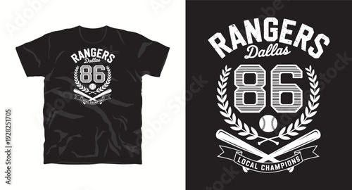 Dallas Rangers baseball team emblem with bats, ball and laurel wreath