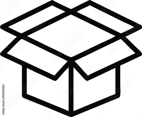 Minimalist Outline Icon of an Open Cardboard Shipping Box Ready for Delivery