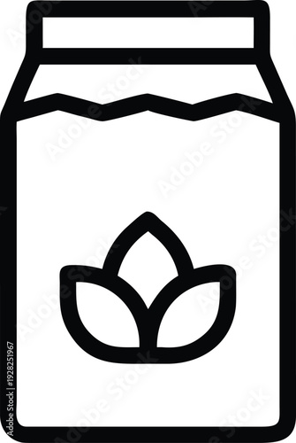 Minimalist Outline Icon of Seed Package with Three Leaves Emblem Representing Organic Products