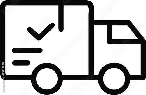 Modern outline icon representing a delivery truck with a verified shipment checkmark on the parcel