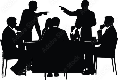 Silhouette of Business People in Heated Discussion During Corporate Meeting Around Conference Table