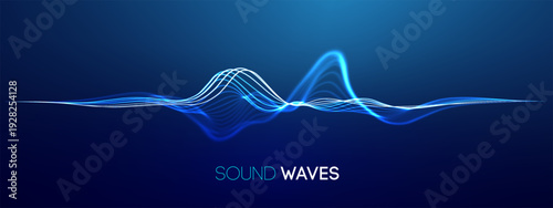 Background music with wave voice sound and soundwave. Tech ai abstract with pattern and music. Background wave technology curve ripple blue modern conference color design concept neon connect space.