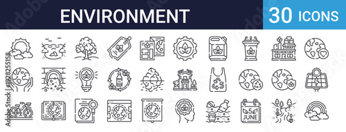 World Environment Day Set of 30 Thin Line Vector Icons