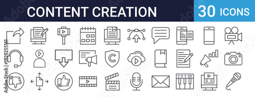 Content Creation Icons Set of 30 Thin Line Vector