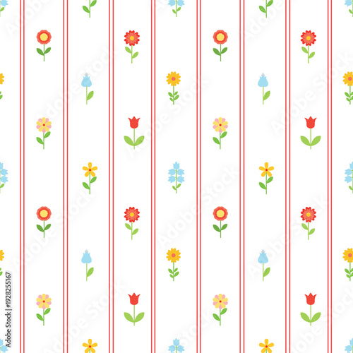 Vertical Flower Lines, Seamless Floral Pattern. Delicate Floral Stripes. Subtle Flower Stripe
