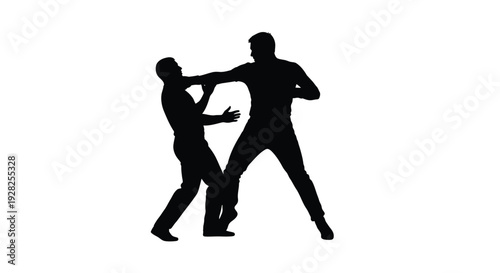 Two men engaged in a physical altercation depicted in black silhouette
