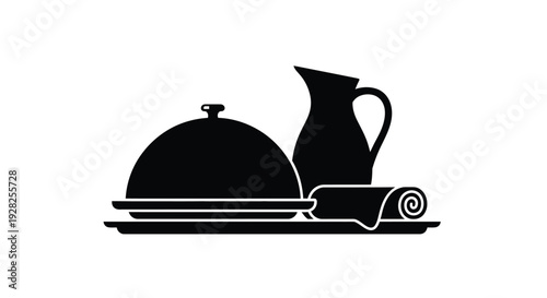 Elegant serving dish and covered platter in stark black silhouette