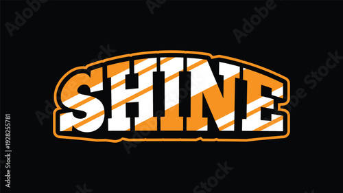 Shine word art with orange and white stripes against black background vibrant text style