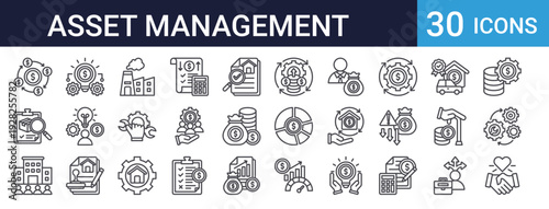 Asset Management Set of 30 Thin Line Vector Icons