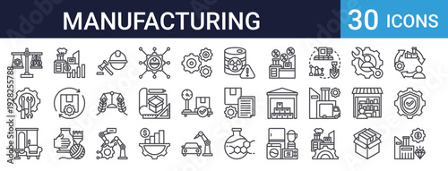 Manufacturing Industry Icons Set of 30 Thin Line Vector