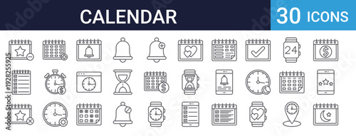Calendar Time Management Icons Set of 30 Thin Line Vector