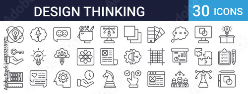 Design Thinking Process Icons Set of 30 Thin Line Vector