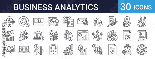 Business Analytics Icons Set of 30 Thin Line Vector