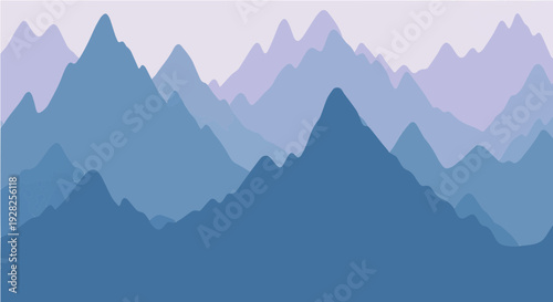 Cartoon illustration of layered blue mountain silhouette range against gradient sky background for nature scene