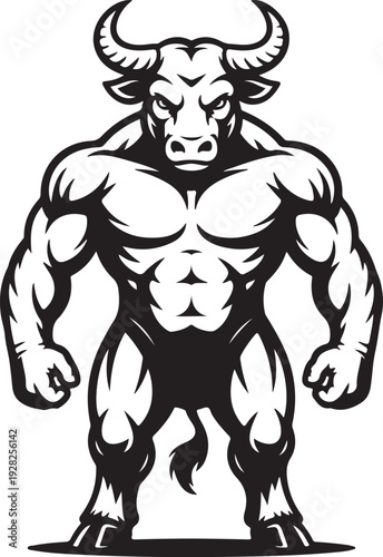 Fearsome Minotaur Ancient Warrior Shape Silhouette with Stern Demeanor and Broad Physique - minotaur silhouette - minotaur vector - silhouette of minotaur