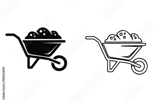 Two wheelbarrows filled with items in black and white