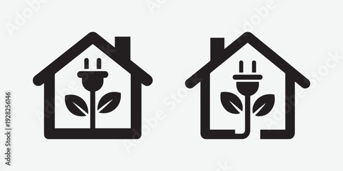 Eco friendly house with power plug plant icon