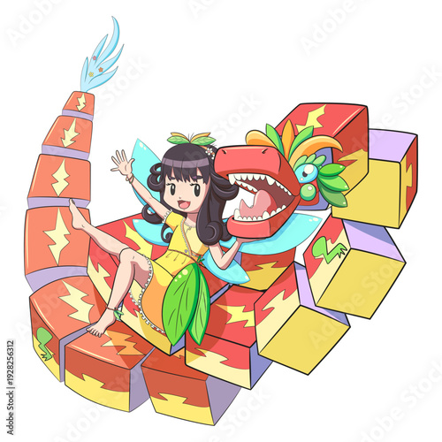 Fairy and the dragon, hand drawn