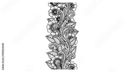 Henna floral vine outline vector mehndi ornament ethnic Indian tattoo design