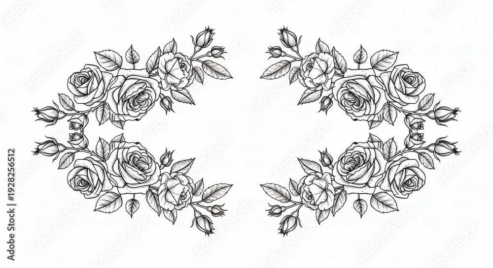 Fototapeta premium Vintage botanical engraving style floral ornament, intricate details, centered composition, isolated on white.