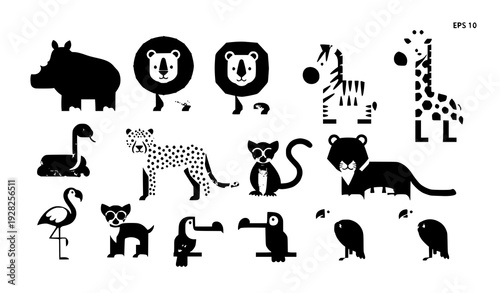 Children’s Savannah Animal Flat Vector Icons on White Background