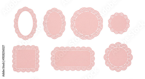 Pastel pink doily frame kit illustrations set.