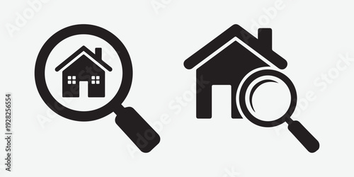 Silhouette of a house under magnifying glass silhouette