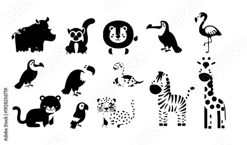 Cute Savannah Animals Flat Vector Illustration Set for Kids