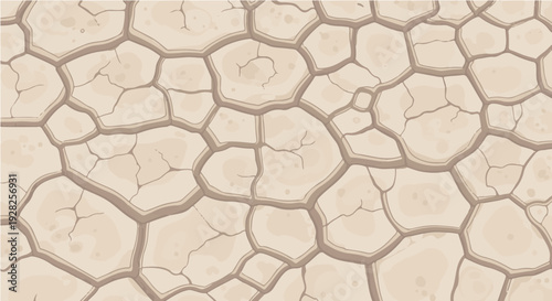 Cartoon seamless tileable cracked dry earth texture pattern in beige tones for desert ground design