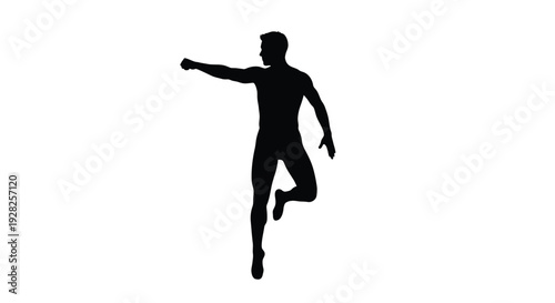 A dynamic male figure in motion captured as a black silhouette