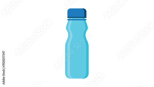 blue plastic water bottle with dark blue cap in flat simple style
