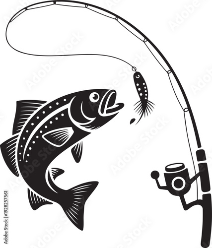 Fish and fishing rod silhouette