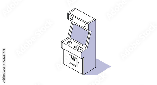 isometric arcade game machine with joystick and buttons line art style illustration