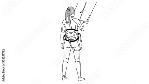 woman holding kite surfing control bar wearing harness hand drawn line art illustration